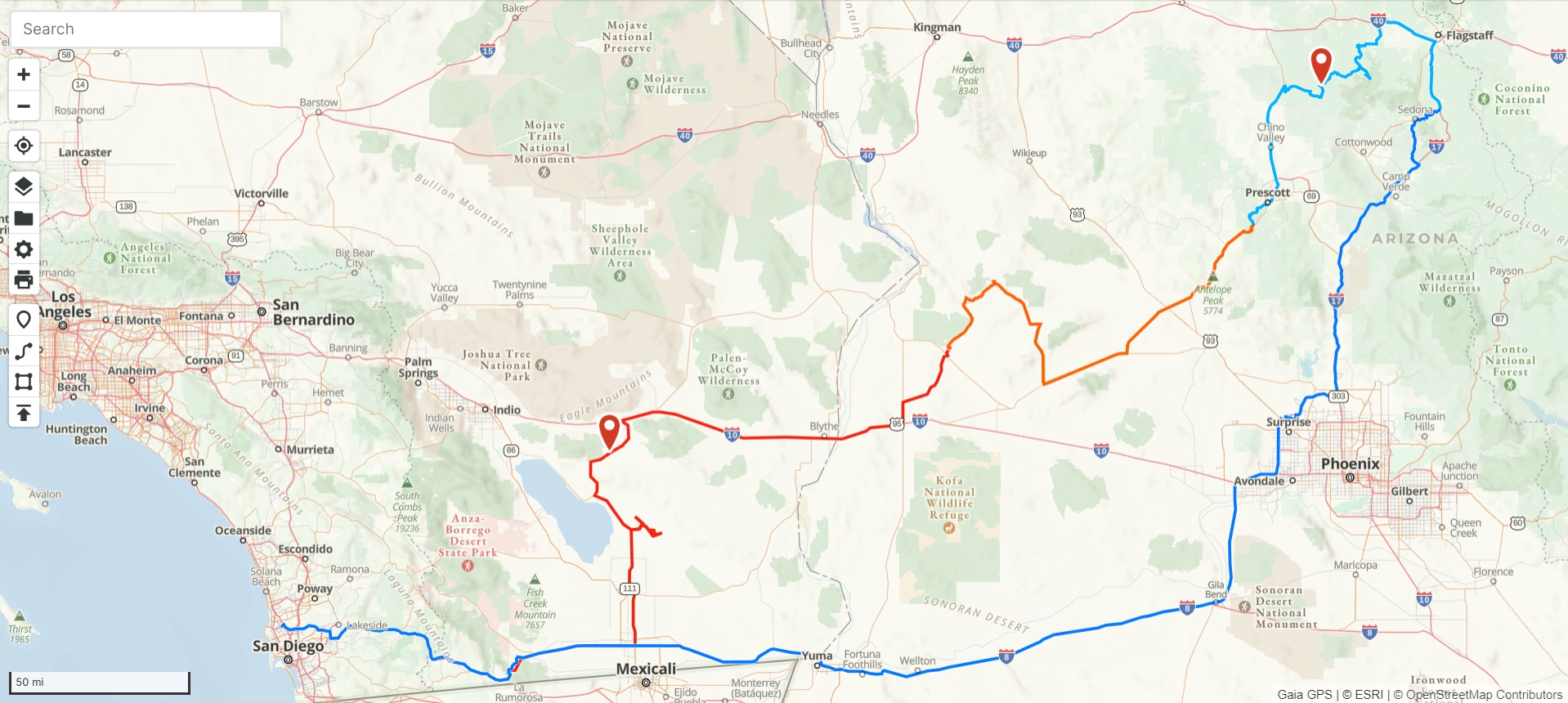 LRCSD Arizona trip map
